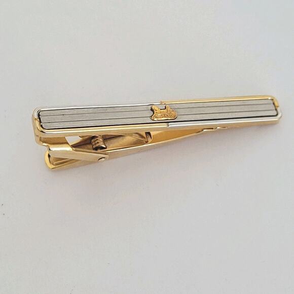 Celine Tie Bar Clip Clasp Gold Silver Stripped Tone 2in Logo Vintage Logo - Picture 1 of 6